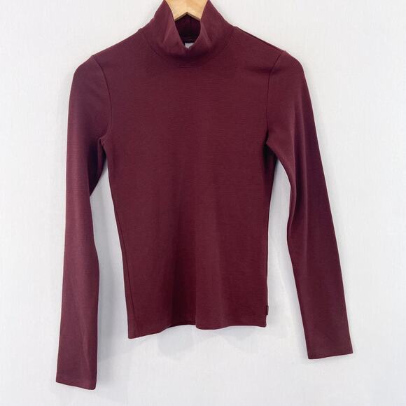 TNA by Aritzia Brick Red Waffle Knit Turtleneck Thermal Top sz Small Long Sleeve - Picture 1 of 6
